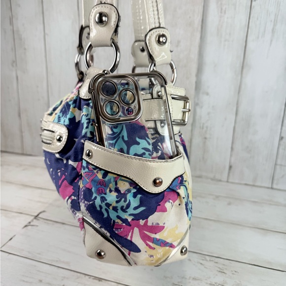 Vintage Y2K Wilsons Leather Patent Multicolored Purse Floral Shoulder Bag - Picture 5 of 16